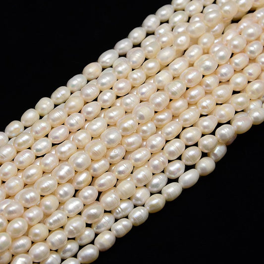 Natural Cultured Freshwater Pearls - 5-6mm - Rice - Cream (strand)