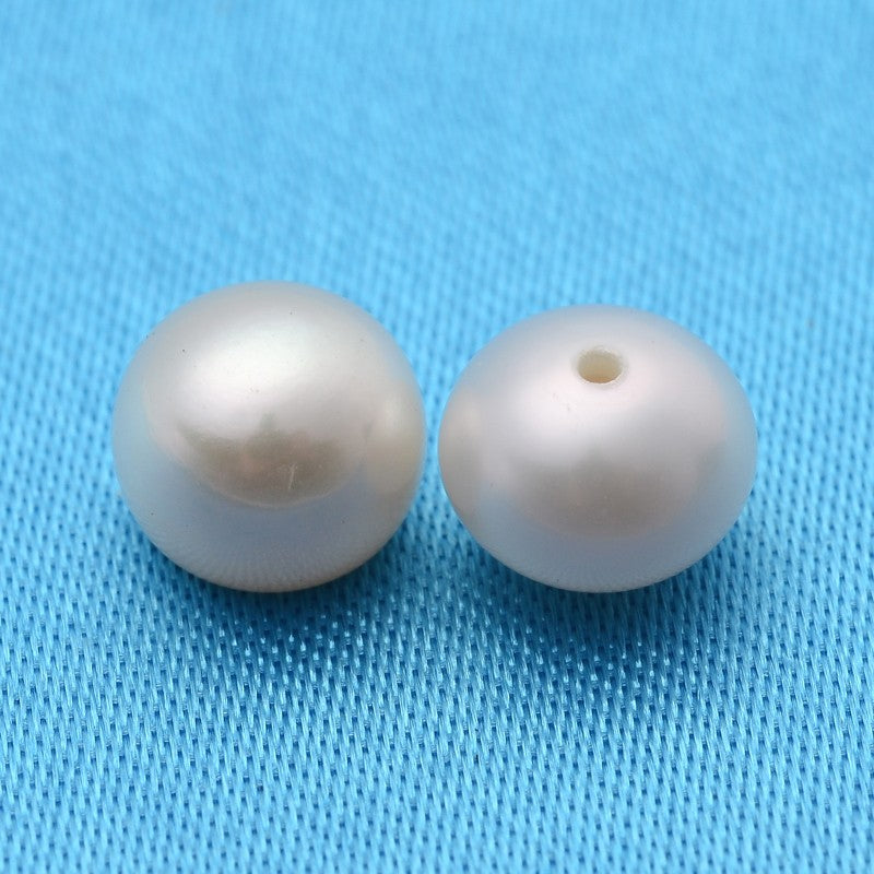 Natural Cultured Freshwater Pearls - 6.5-7mm - Half Drilled Rondelle - Creamy Wh