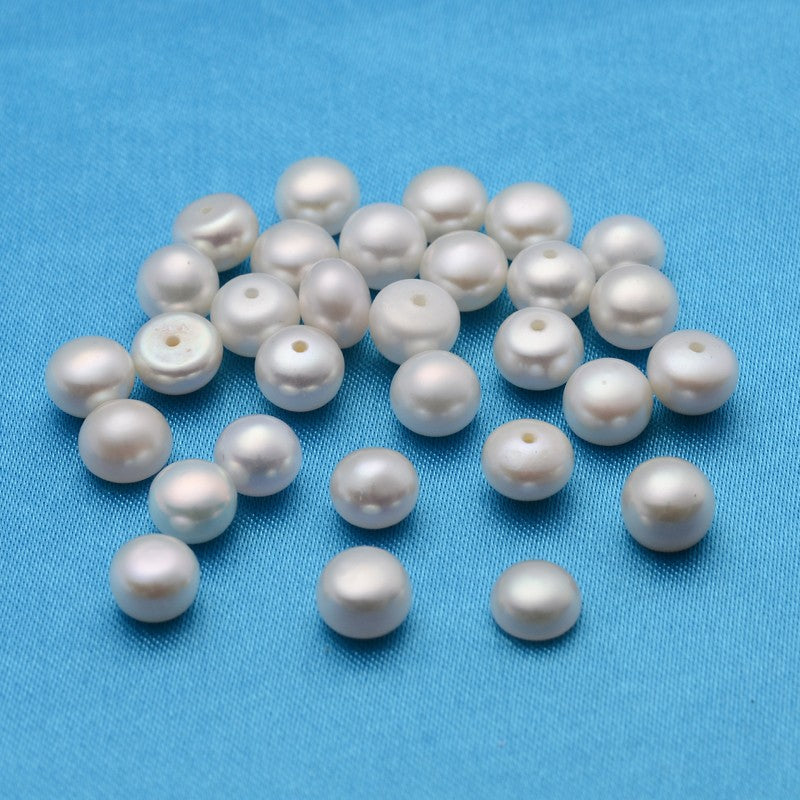 Natural Cultured Freshwater Pearls - 6.5-7mm - Half Drilled Rondelle - Creamy Wh