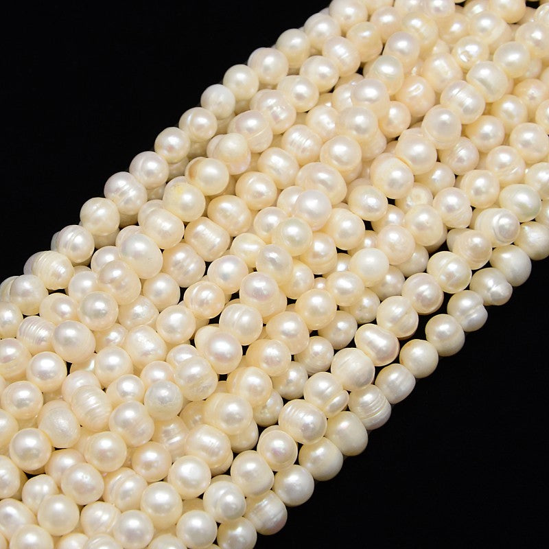 Natural Cultured Freshwater Pearls - 7-8mm - Potato - Creamy White (strand)