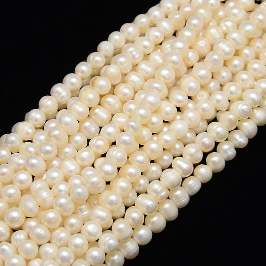 Natural Cultured Freshwater Pearls - 7-8mm - Potato - Creamy White (strand)