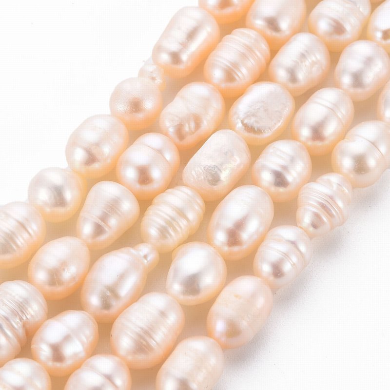 Natural Cultured Freshwater Pearls - 7-8mm - Baroque Rice - Creamy White (strand