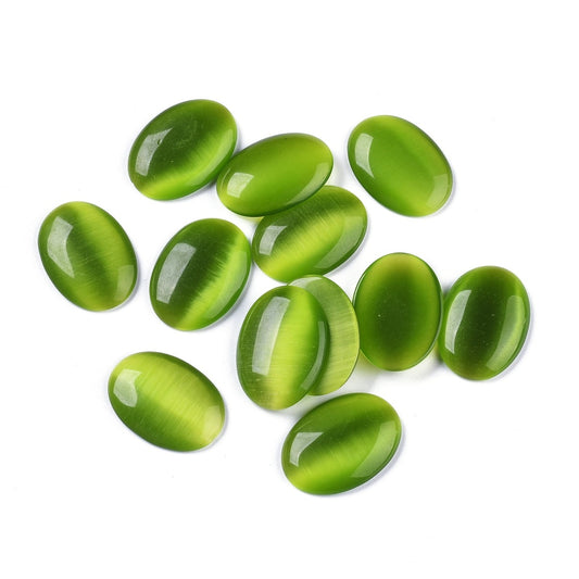Cat's Eye Cabochon - 18x25mm - Oval - Leaf Green (5)