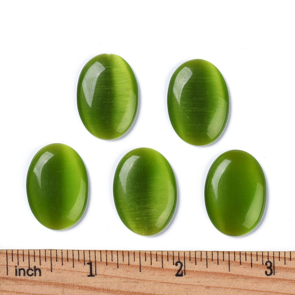 Cat's Eye Cabochon - 18x25mm - Oval - Leaf Green (5)