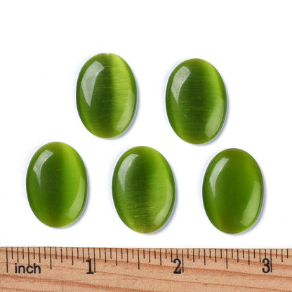 Cat's Eye Cabochon - 18x25mm - Oval - Leaf Green (5)