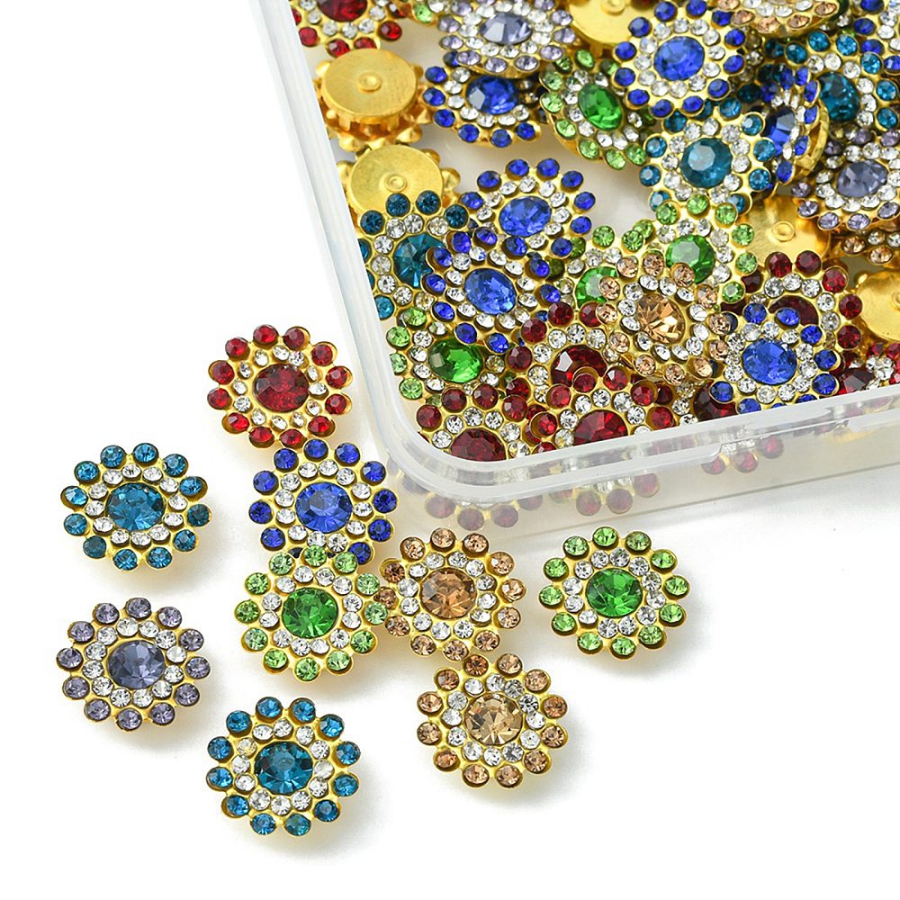 Sew-on Rhinestones - Flower Button Montees - Assorted Colours (Pack)