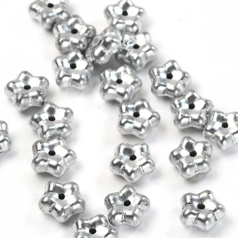 Glass Flower Bead - 7mm - Daisy Spacers - Silver (25)