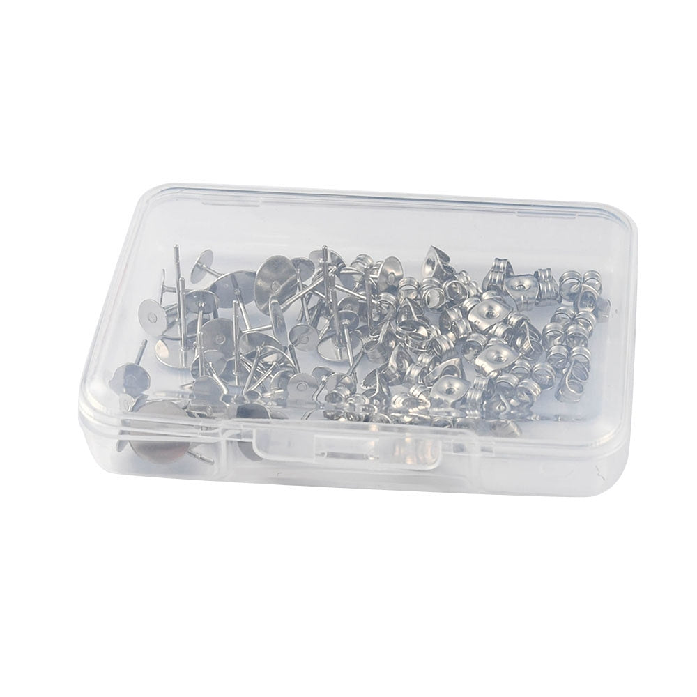 Earring - Flat Studs for Gluing with Clutch - Stainless Steel (20 pairs)