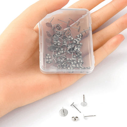 Earring - Flat Studs for Gluing with Clutch - Stainless Steel (20 pairs)