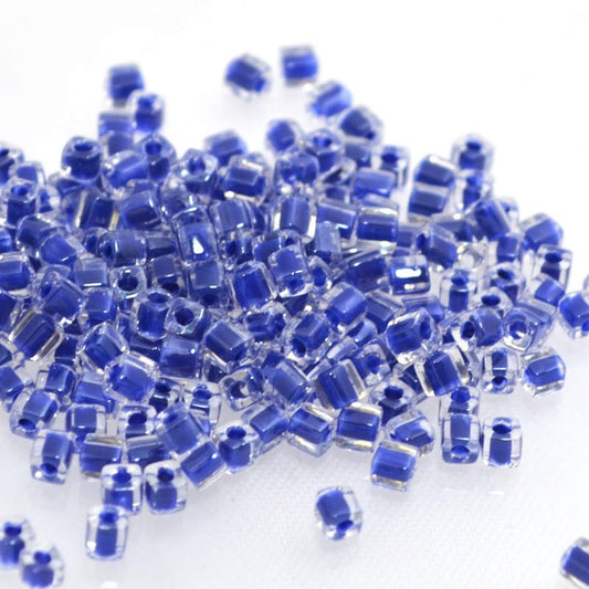 Miyuki Cube - 3mm - Colour Lined Crystal/Royal Blue