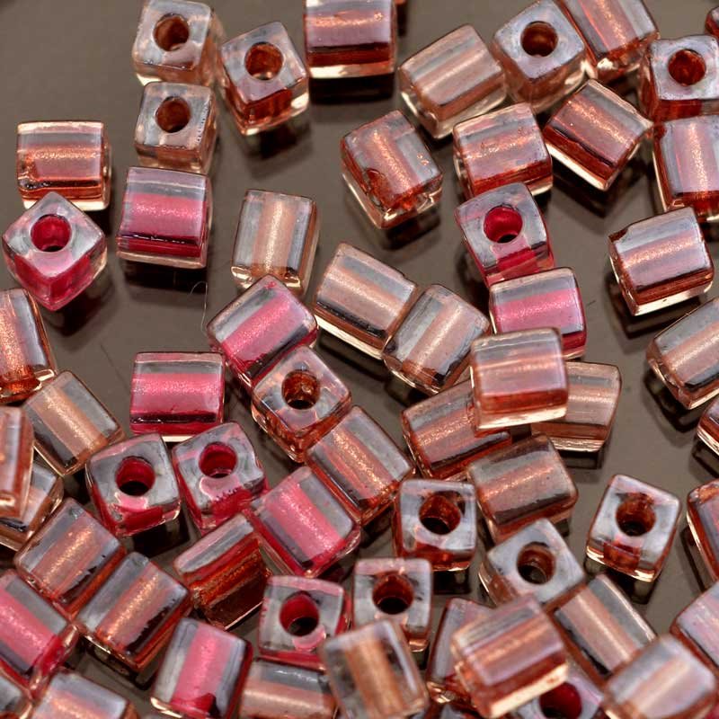 Miyuki Cube - 4mm - Pink Copper Penny Mix