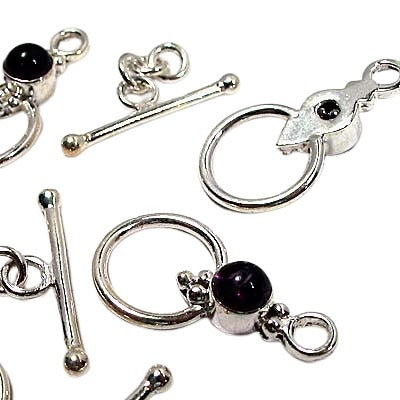 Toggle Clasp - Simple Round Cabochon - Amethyst - Sterling