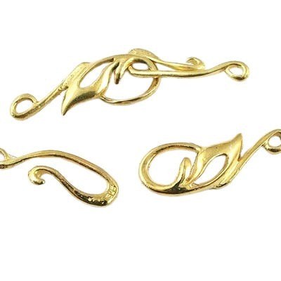 Hook and Eye Clasp - 36mm - Dainty Curvy Leaf - Vermeil