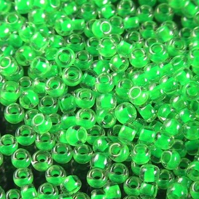 Toho Seed Beads - 11/0 - Inside Color Luminous Neon Green/Crystal