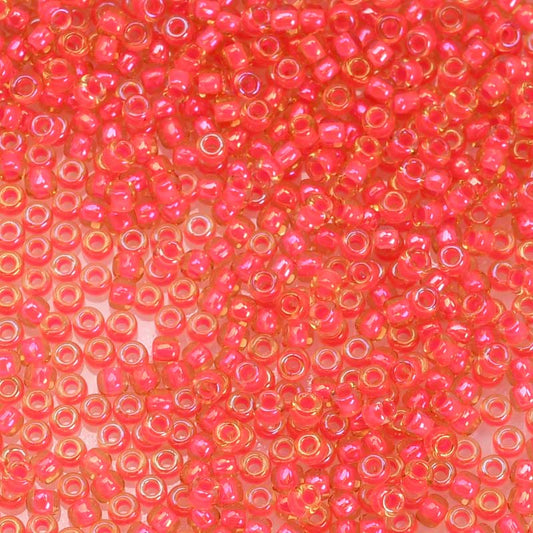 Toho Seed Beads - 11/0 - Inside Color Luminous Light Topaz / Neon Pink