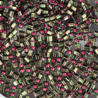 Japanese Seedbeads - 1.5mm Toho Cubes - Inside Colour Raspberry/Olivine