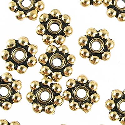 Metal Beads - 5mm Daisy Spacers - Antiqued Gold (100)
