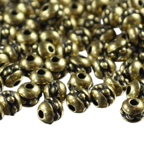 Metal Beads - 3mm - Beaded Bead - Antiqued Gold (50)