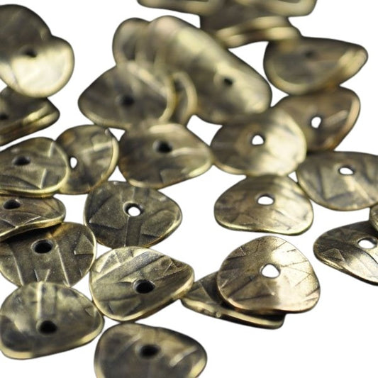 Metal Beads - 10mm - Patterned Wavy Disk - Antiqued Brass (20)
