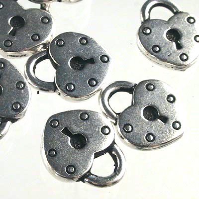 Padlock Charm   Antiqued Silver Each