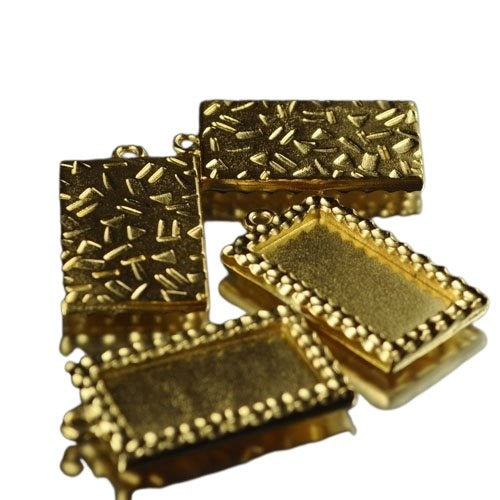 Pendant - Rectangular Textured Frame - Bright Gold