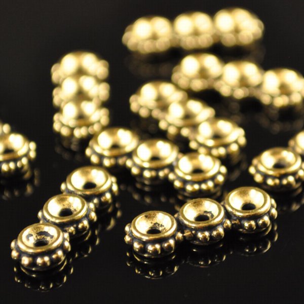 Separator/Connector - 3-Hole Beaded Rondelle Bar - Antique Gold