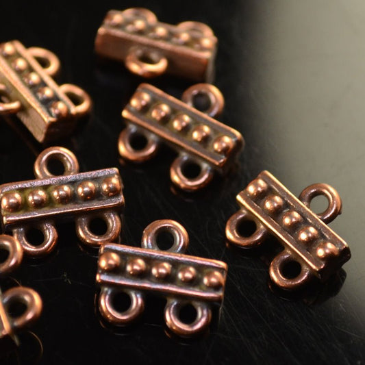 Metal Connector - 1:2 Beaded Bar - Antiqued Copper