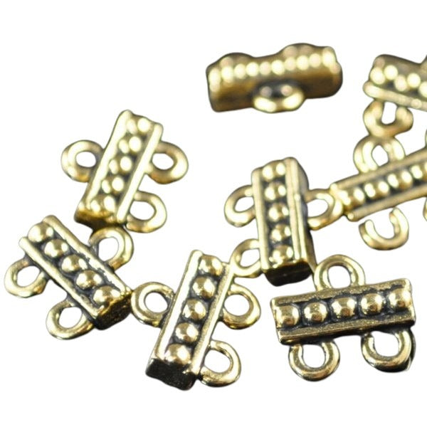 Metal Connector - 1:2 Beaded Bar - Antique Gold