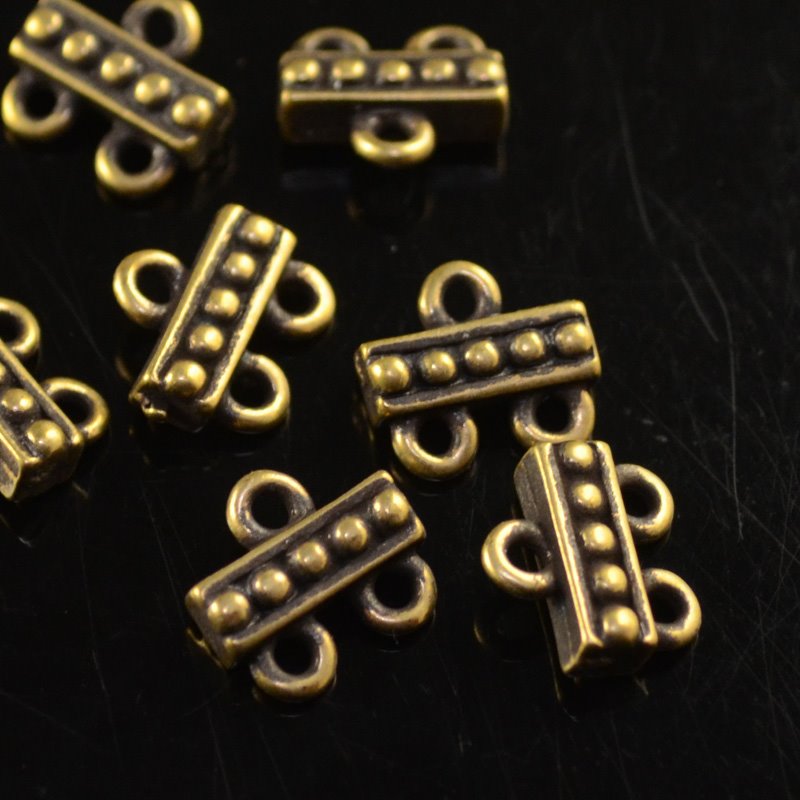 Metal Connector - 1:2 Beaded Bar - Brass Oxide