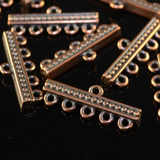 Connector - 1:5 Beaded Bar - Antiqued Copper