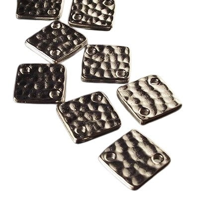 Link -  Hammered Flat Square Diamond - Bright Rhodium