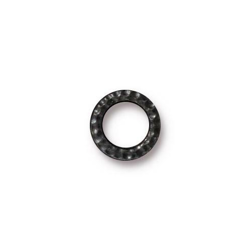 Link - Small Hammered Flat Round Ring - Black