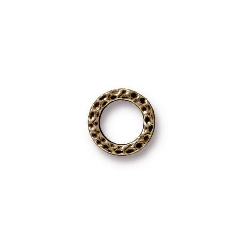Link - Small Hammered Flat Round Ring - Brass Oxide (10)