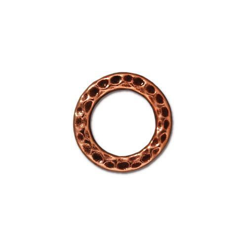 Link - 13mm Hammered Flat Round Ring - Antique Copper