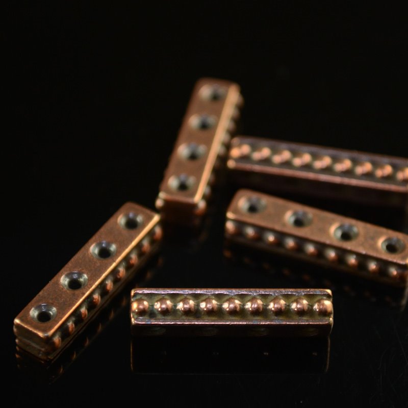 Separator/Connector - 4-hole Beaded Bar - Antiqued Copper