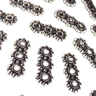Separator/Connector - 3-Hole Triple Daisy - Antiqued Silver