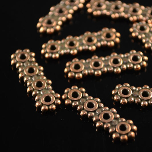 Separator/Connector - 4-hole Daisy Bar - Antiqued Copper