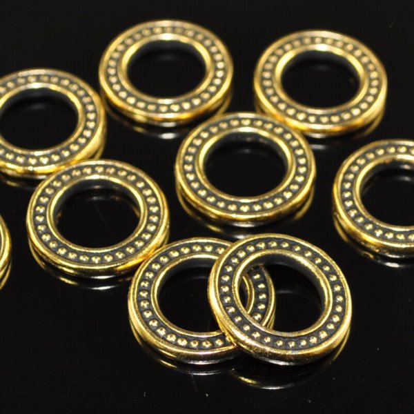 Link - 16mm Beaded Round Ring - Antique Gold