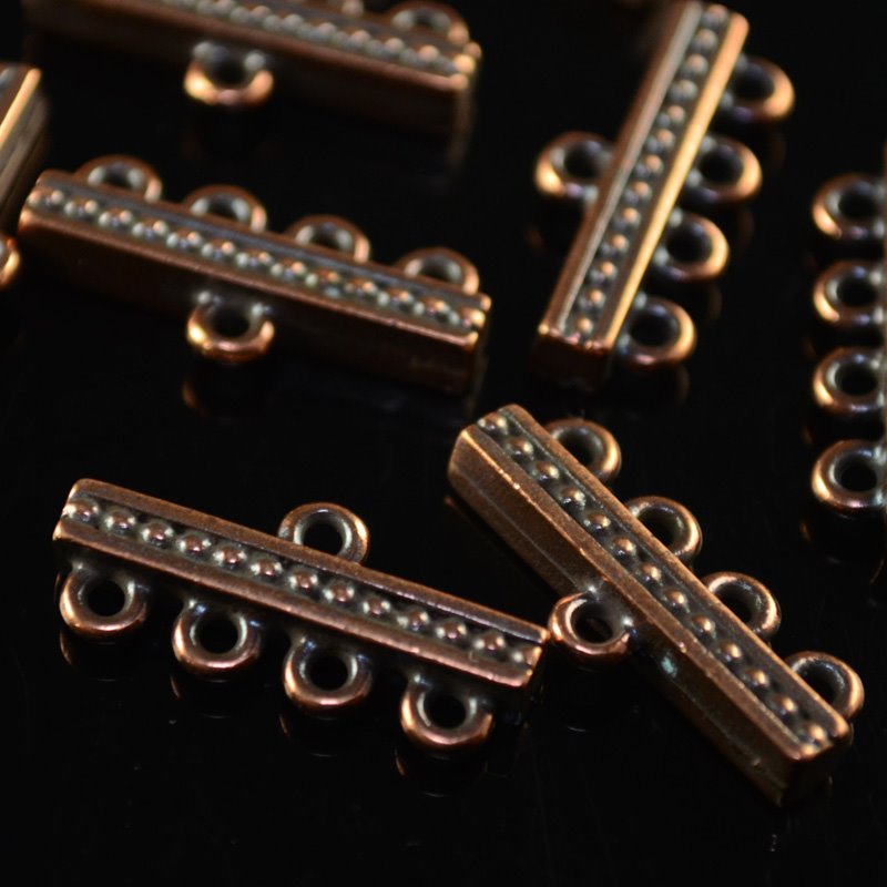Connector - 1:4 Beaded Bar - Antiqued Copper