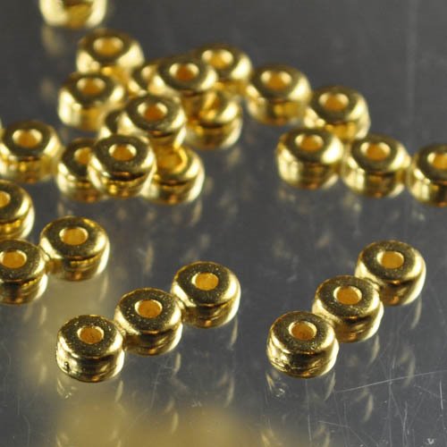 Separator/Connector - 3-Hole Joined Heishi Bar - Bright Gold