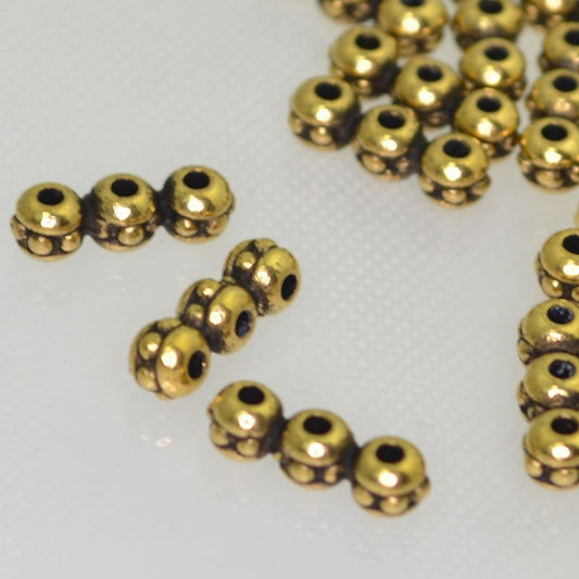 Separator/Connector - 3-Hole Joined Beaded Bar - Antiqued Gold