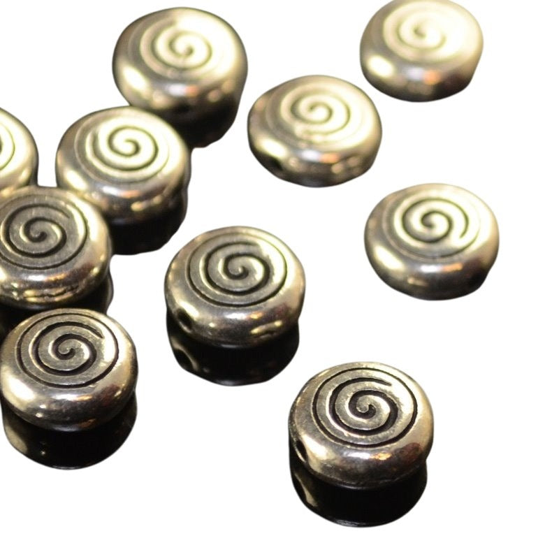 Metal Beads - Spiral Coin - Antiqued Silver