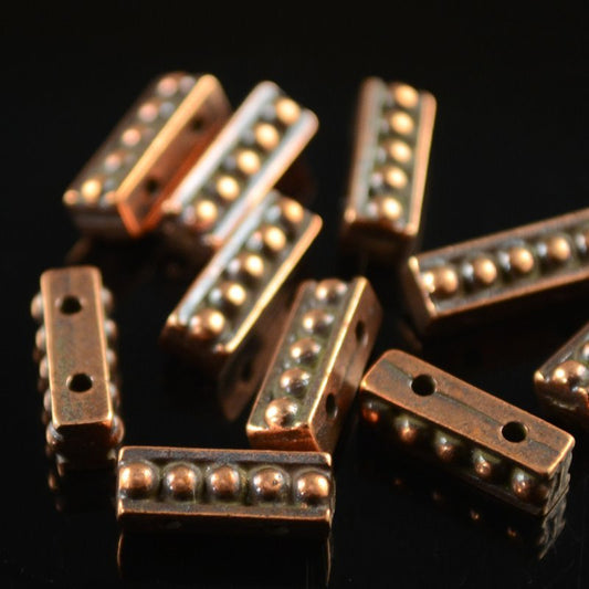 Separator/Connector - 2-Hole Beaded Bar - Antiqued Copper