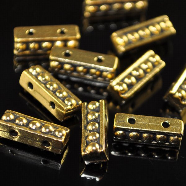 Separator/Connector - 2-Hole Beaded Bar - Antique Gold