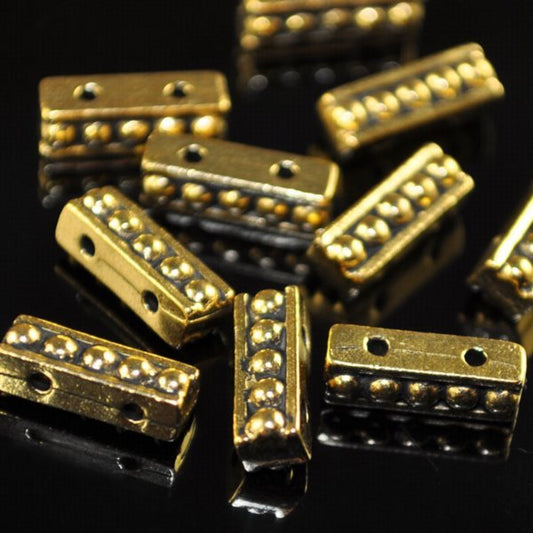 Separator/Connector - 2-Hole Beaded Bar - Antique Gold