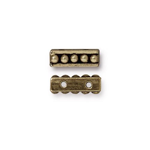 Separator/Connector - 2-Hole Beaded Bar - Brass Oxide
