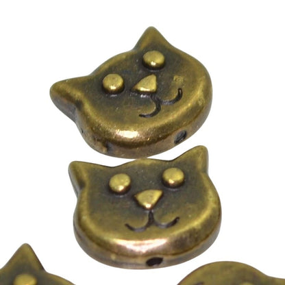 Metal Beads - Happy Cat Face - Brass Oxide