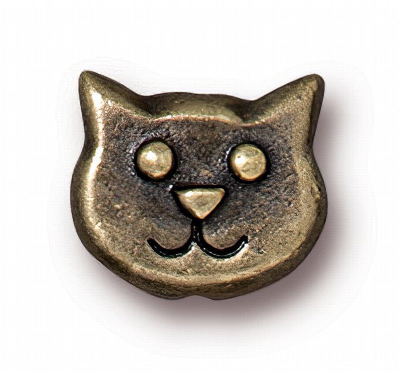 Metal Beads - Happy Cat Face - Brass Oxide