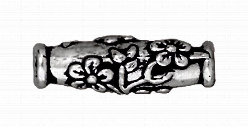 Metal Beads -  Wild Rose Barrel - Antique Silver