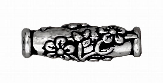 Metal Beads -  Wild Rose Barrel - Antique Silver